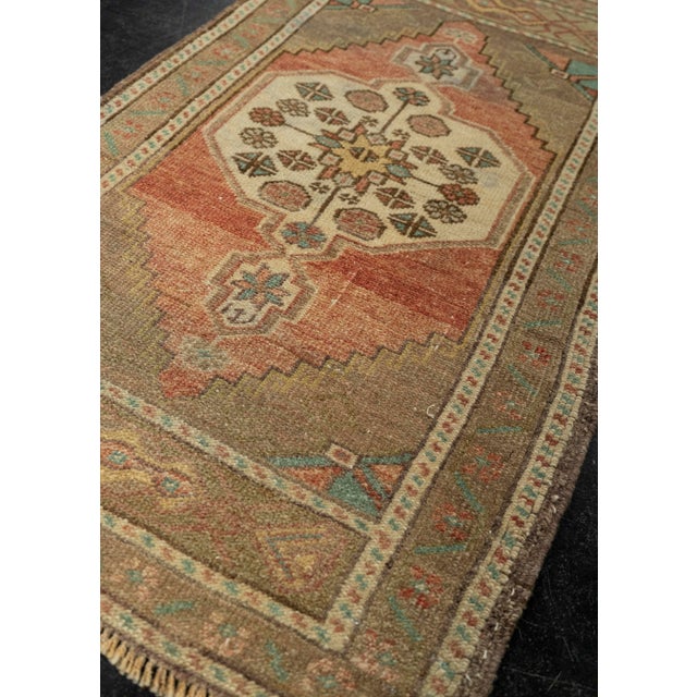 Textile Turkish Mini Rug Oriental Hand Knotted Vintage Rug 1'11" x 3'3" #21196 For Sale - Image 7 of 8