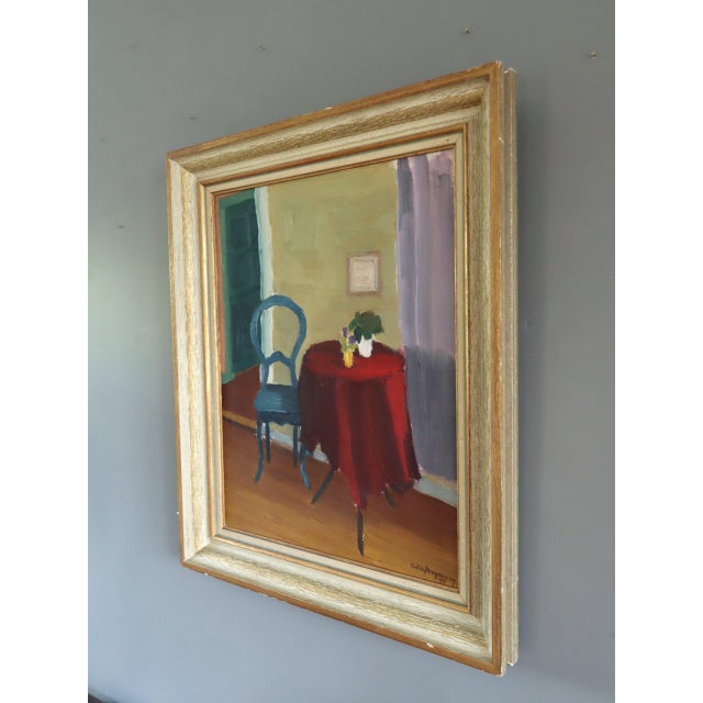Mid 20th Century 1950 Mid-Century Modern 'The Red Table' Swedish Original Interior Oil Painting, Framed For Sale - Image 5 of 11