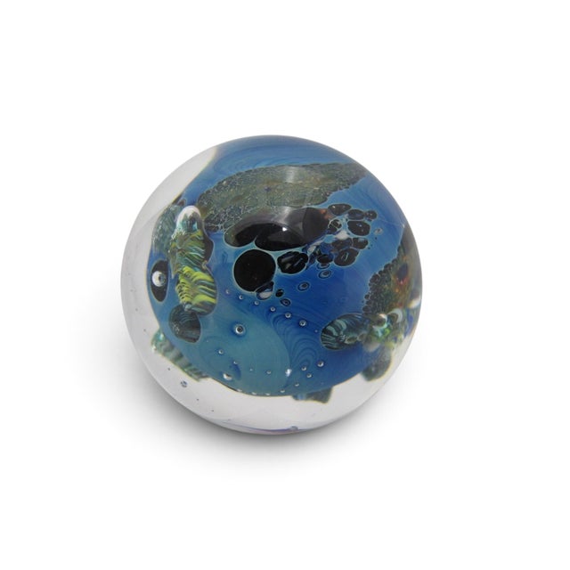 Coastal Josh Simpson Inhabited Planet Earth Art Glass Marble Sculpture Paperweight For Sale - Image 3 of 10