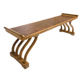 1960s Figured Wood Grain and Brass-Trimmed, Curved Leg Bench, Seat, Low Dining Zataku Table/Kotatsu, For Sale