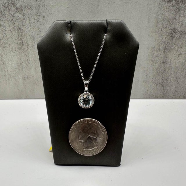 Aquamarine & Diamond Necklace in 14kt White Gold - 0.10ctw Diamonds, 18", New For Sale - Image 4 of 5