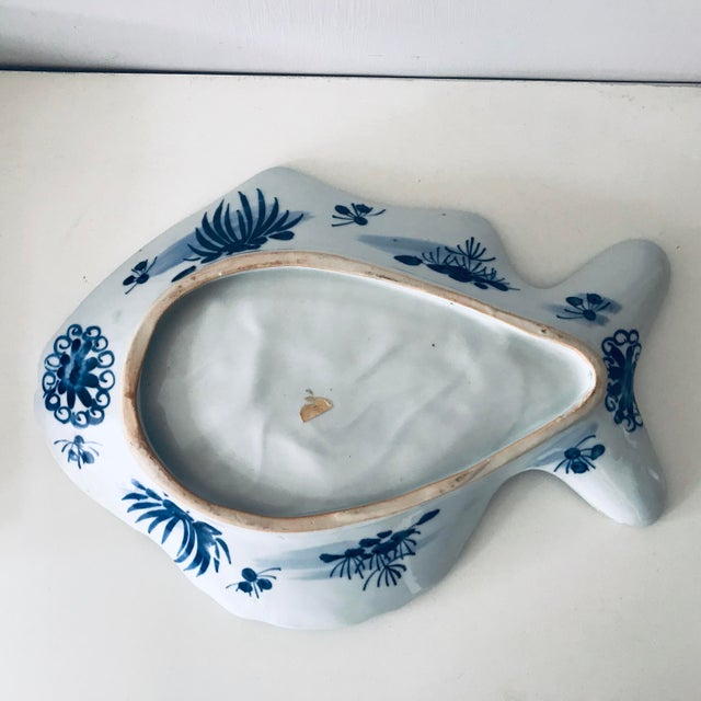Vintage Blue White Fish Shaped Serving Bowl | Chairish