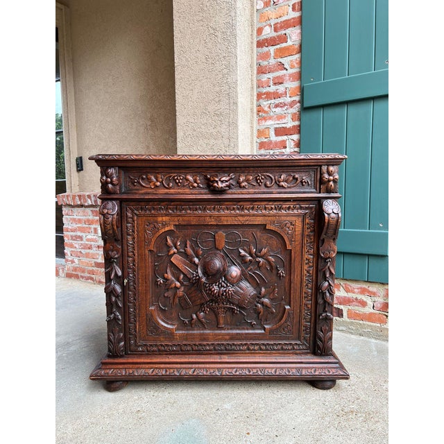 Antique French Wine Cabinet Sideboard Renaissance Revival Carved Oak c1890. Direct from France, an exceptional antique...