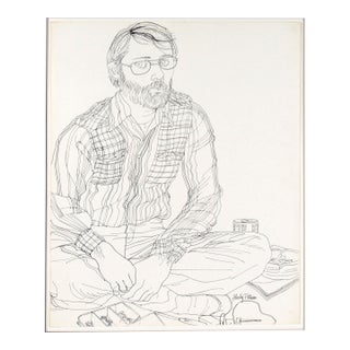 Portrait of a Man in a Flannel Shirt in Ink on Paper by Shirley Pittman For Sale