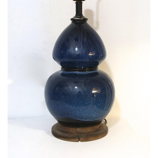 Blue 1960s Midnight Blue Double Gourd Vintage Ceramic Lamp For Sale - Image 8 of 13