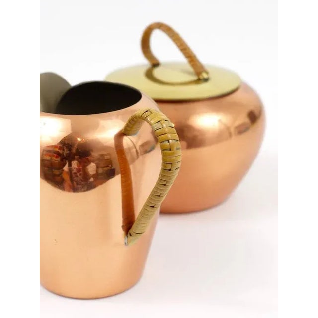 Metal Austrian Copper and Brass Milk Creamer and Sugar Bowl with Lid, 1950s, Set of 2 For Sale - Image 7 of 9