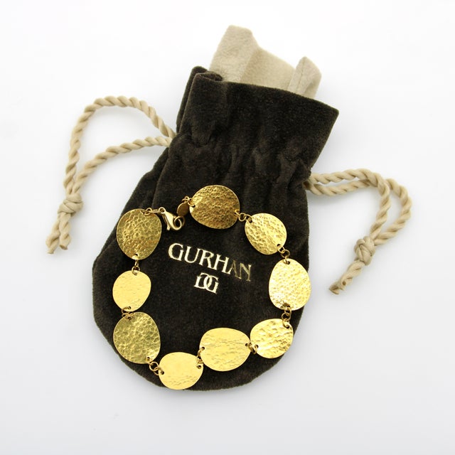Metal 24k Gold Gurhan Lush Collection Hand-Hammered Disc Bracelet For Sale - Image 7 of 11