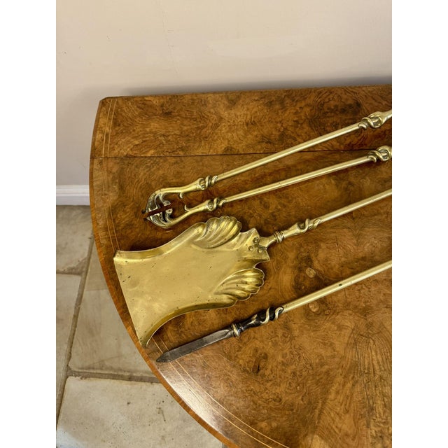 Antique Edwardian Brass Fire Irons and Fire Dogs, 1900, Set of 5 For Sale - Image 3 of 8