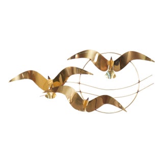 Curtis Jeré Brass Birds Seagulls Wall Sculpture Hanging For Sale