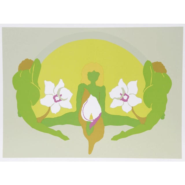 We're over the moon for this sweet retro 1978 serigraph by American artist Daphne Mumford. Titled Spring I, this signed...
