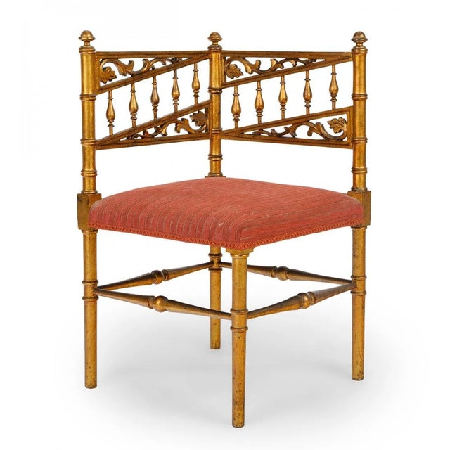 Anonymous Probably France; ca. 1900 Giltwood and upholstered Approximate size: 30 x 19 x 19 inches (ea.) A distinctive...