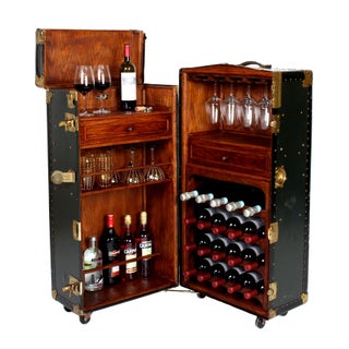 Vintage Steamer Trunk Bar Cabinet For Sale