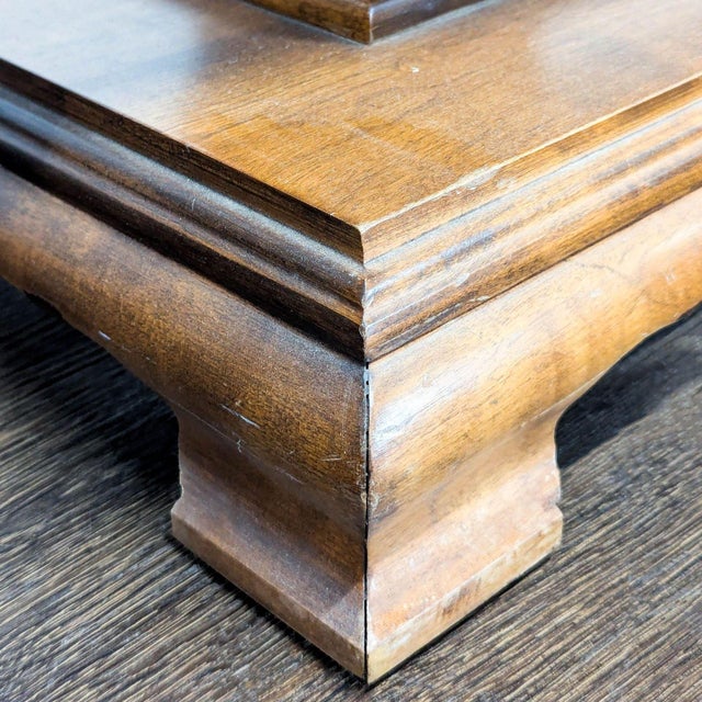 Wood Vintage Oval Marble Top Coffee Table With Double Wood Pedestal Base For Sale - Image 7 of 7
