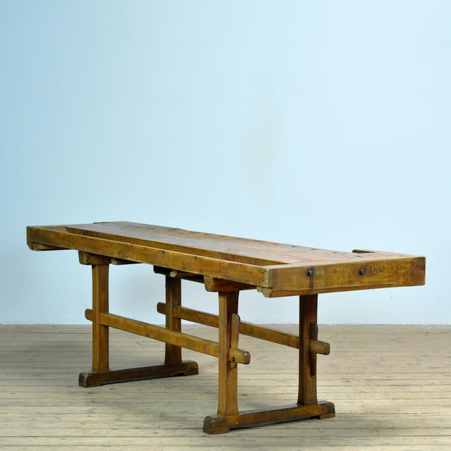 Industrial Antique Oak Workbench, 1920s For Sale - Image 3 of 13