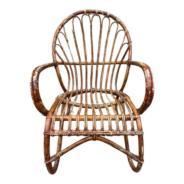 Wood Lounge Chairs in Rattan, 1970s, Set of 3 For Sale - Image 7 of 14