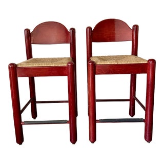 1970s Hank Lowenstein Style Padova Bar Stools With Rush Seats For Sale