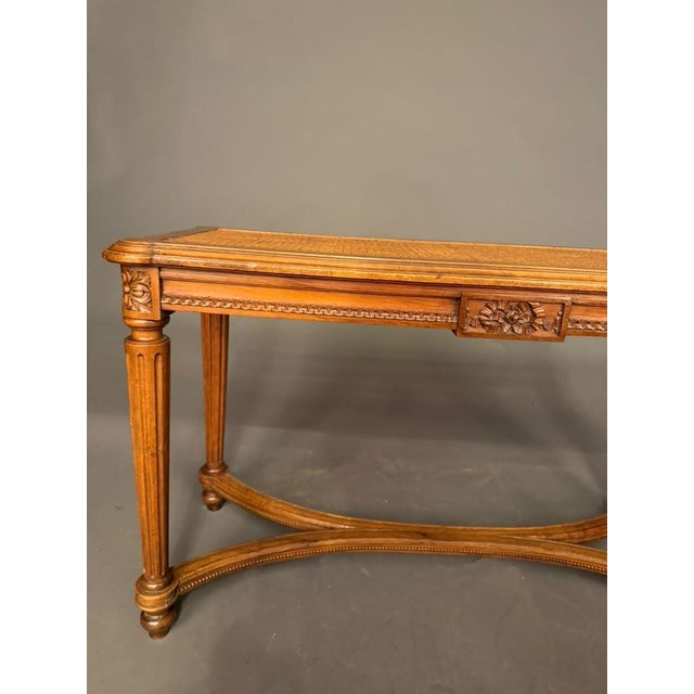 19th Century French Louis XVI Style Carved Walnut and Cane Bench, Circa 1880 For Sale - Image 4 of 13