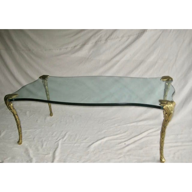 Mid-Century Modern 1950s Extremely Rare Gold Plated Bronze Palm Leaf Coffee Table in the Manor of Maison Charles For Sale - Image 3 of 8