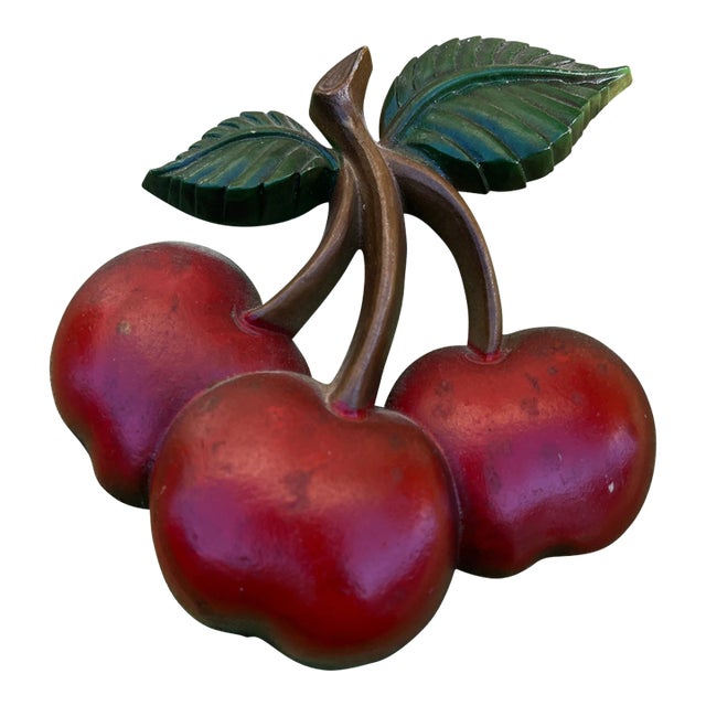 Small Vintage Metal Cherry Wall Hanging For Sale