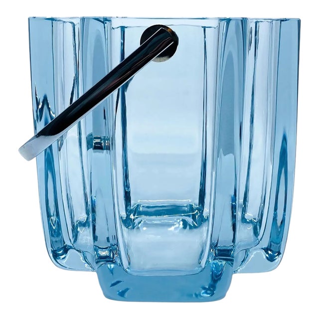 Vintage 1960’s Large Blue Crystal Stromberg Ice Bucket For Sale