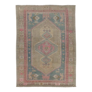 Vintage Turkish Rug With Pastel Geometric Medallion Design - Rug & Kilim For Sale