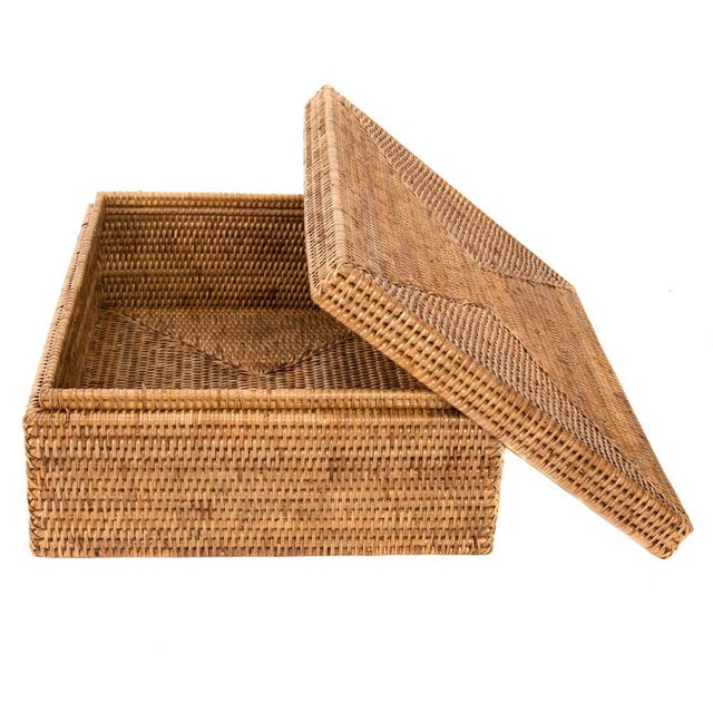 Brown Artifacts Rattan Storage Box with Lid - Flat Legal File Organizer in Honey Brown For Sale - Image 8 of 8