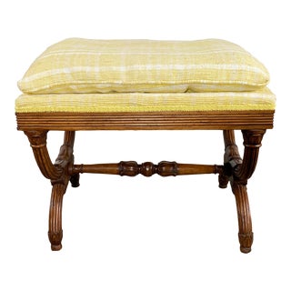 Vintage Curule Style X-Bench W/ Pillow Top For Sale