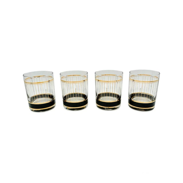 Mid-Century Modern Mid 20th Century Culver 22k Gold Double Old Fashioned Glassware Barware- Set of 4 For Sale - Image 3 of 6