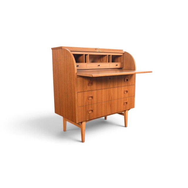 Mid 20th Century Attributed to Egon Östergaard Curved Top Secretary Desk in Teak For Sale - Image 9 of 12