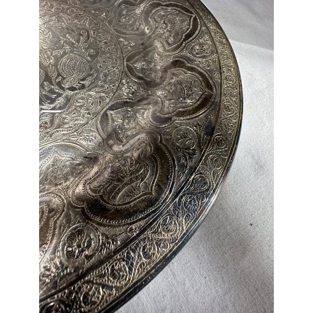 Vintage Persian Zandi Middle Eastern Islamic Brass Platter. For Sale In West Palm - Image 6 of 11