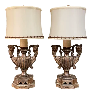 Silver Gilt Pick Candlesticks as Lamps - a Pair