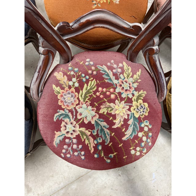 Late 19th Century Set of 6 Louis Philippe Hand Embroidered Needlepoint Parlor Chairs For Sale - Image 10 of 14