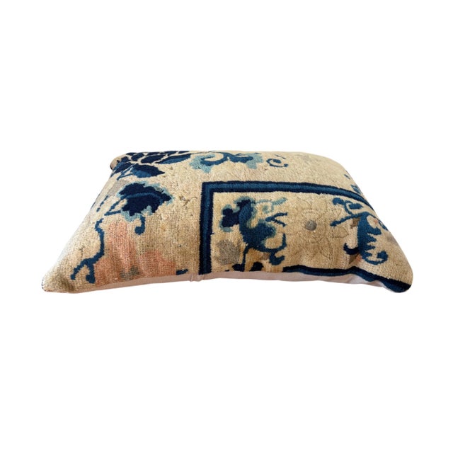 Chinese Custom Made Lumbar Pillow W/Antique Chinese Rug Fragment 18 "W For Sale - Image 3 of 6