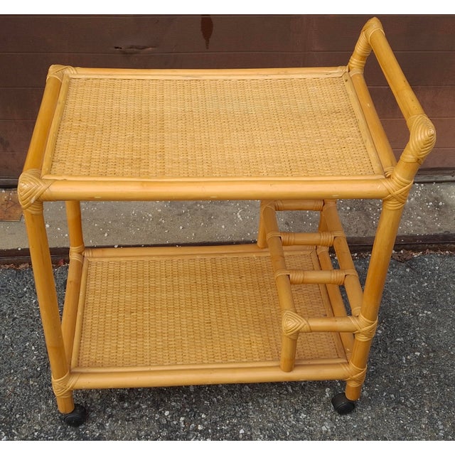 Late 20th Century Rattan and Cane Rolling Bar Cart For Sale - Image 4 of 10