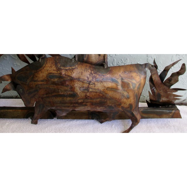 Mid-Century Modern Vintage Burnished Brass Fighting Bulls Wall Sculpture For Sale - Image 3 of 7
