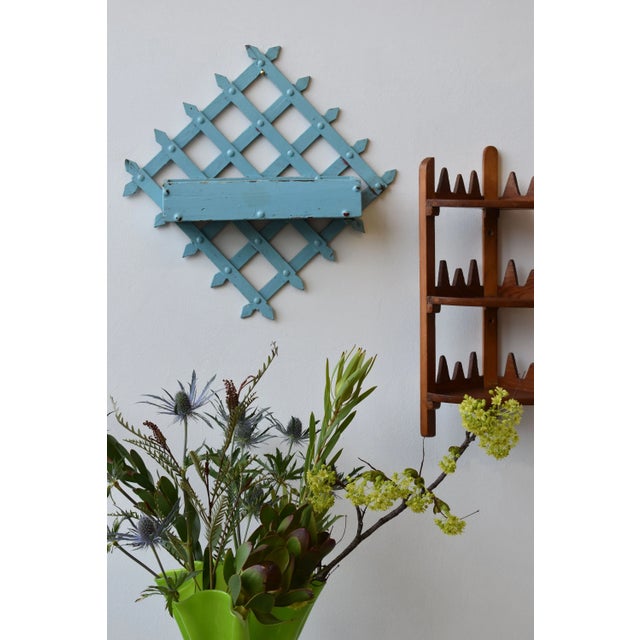 Rustic Antique Folk Art Diamond-Form Lattice Back Wall Pocket, Early 20th Century For Sale - Image 3 of 15