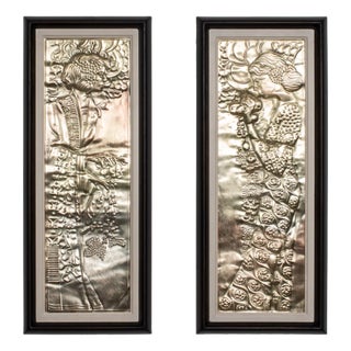 Georg Klimt, Jugendstil Reliefs of Demeter & Dionysus, 1900, Silver Plated Copper For Sale