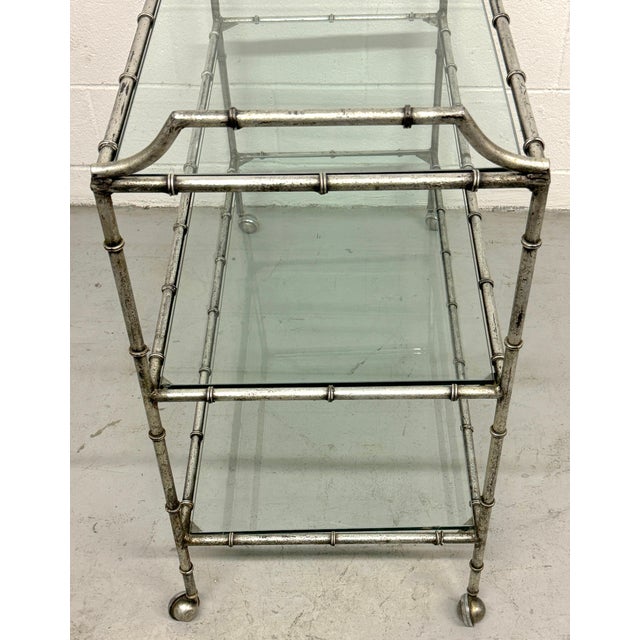 Large 3-Tiered Maison Jansen Faux Bois Silver-Leaf Trolley/ Bar Cart For Sale - Image 14 of 18