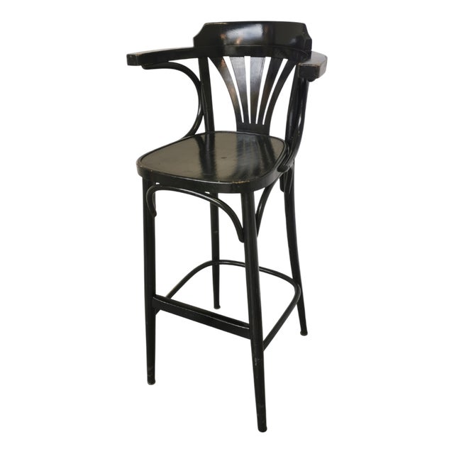 Mid-Century Black Bentwood Bar Chair in the style of Thonet, 1970s For Sale