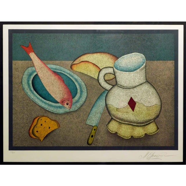 "Still Life with Fish, Brad and Knife" by Mikail Chemiakin Original Limited Edition Lithograph on Paper Hand Signed by the...