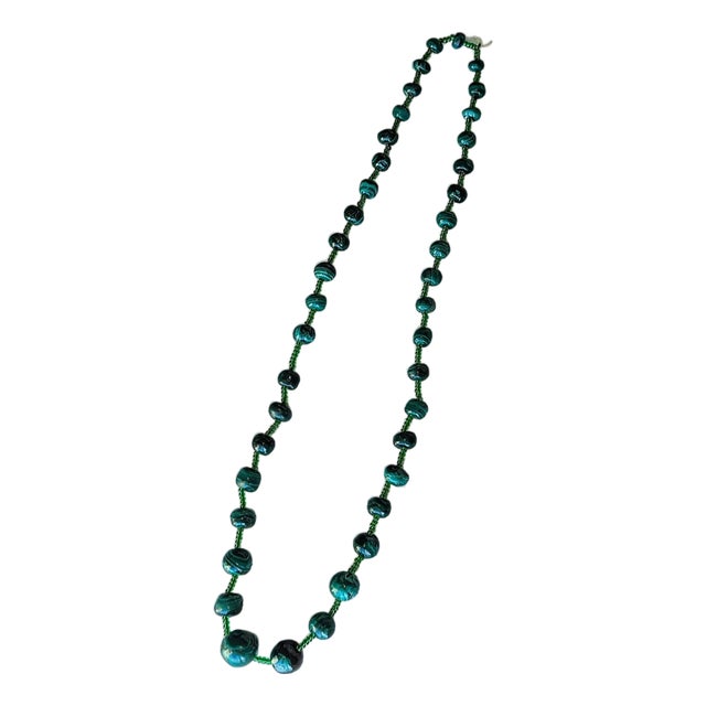 Vintage Graduating Malachite Alternating With Glass Beads, 26" For Sale