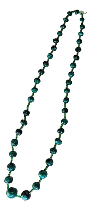 Vintage Graduating Malachite Alternating With Glass Beads, 26"