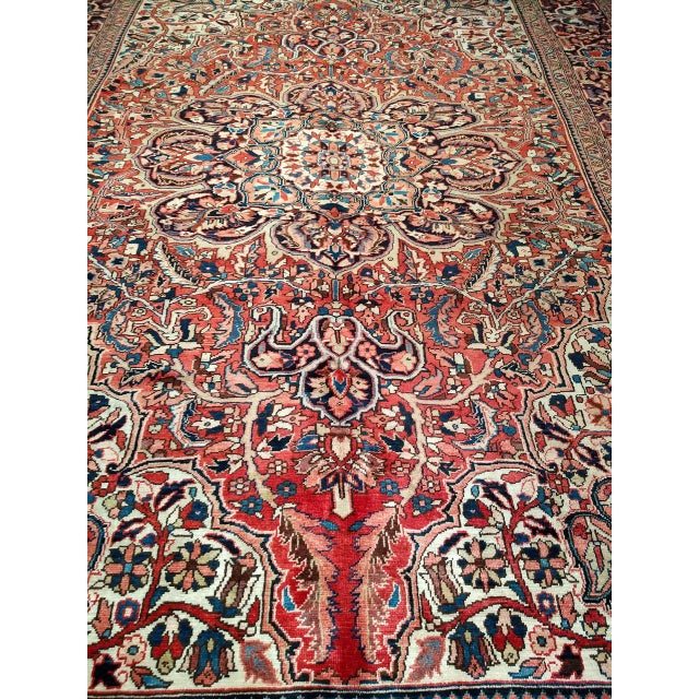 Vintage Heriz Rug, Hand-Knotted Wool, Geometric Medallion Pattern, Red & Ivory, 10x13 For Sale - Image 10 of 16
