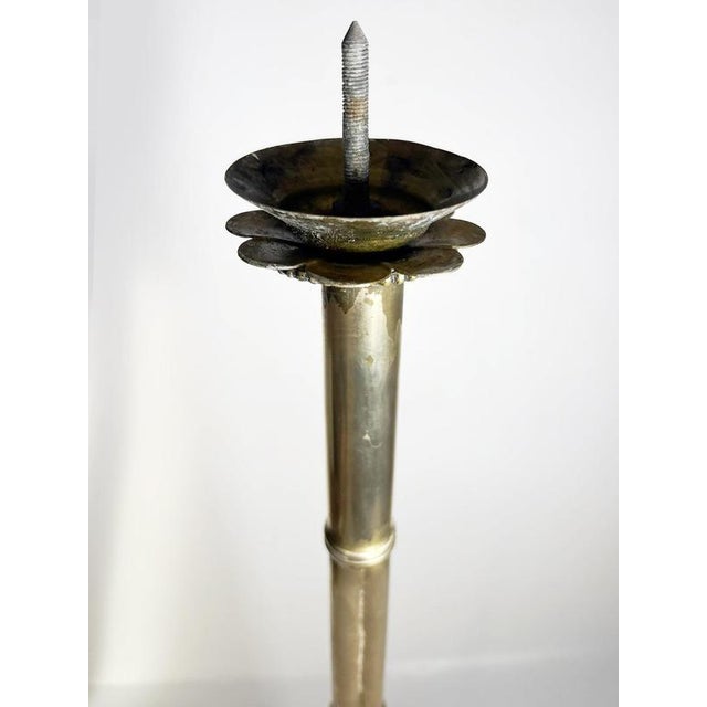 Wood Large Brass and Rattan Candleholder in the style of Gae Aulenti, France, 1970s For Sale - Image 7 of 12