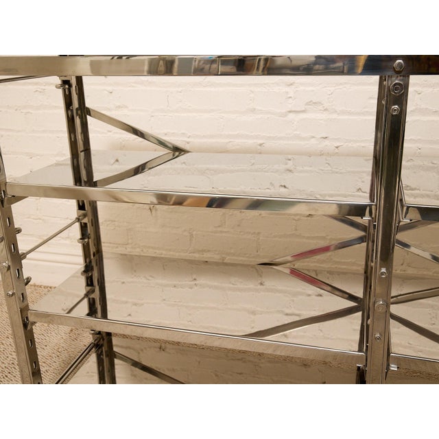 Late 20th Century Chrome & Mirrored Glass Étagère Console With X-Brace Detail For Sale - Image 9 of 12