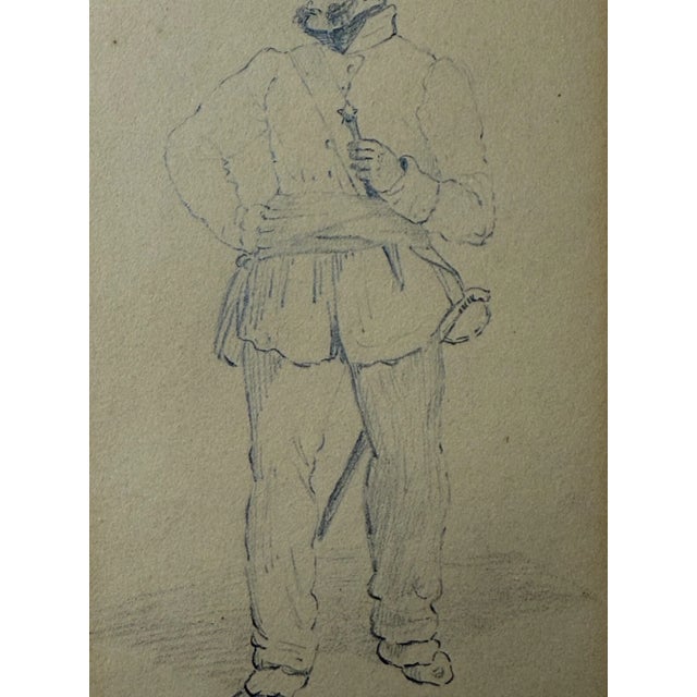 1830 French Military Portrait of Man in Uniform Armed Drawing Sketch For Sale - Image 4 of 9