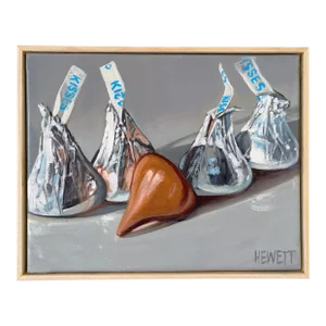 "5 Hershey Kisses" Contemporary Original Realist Still Life Acrylic Painting, Framed