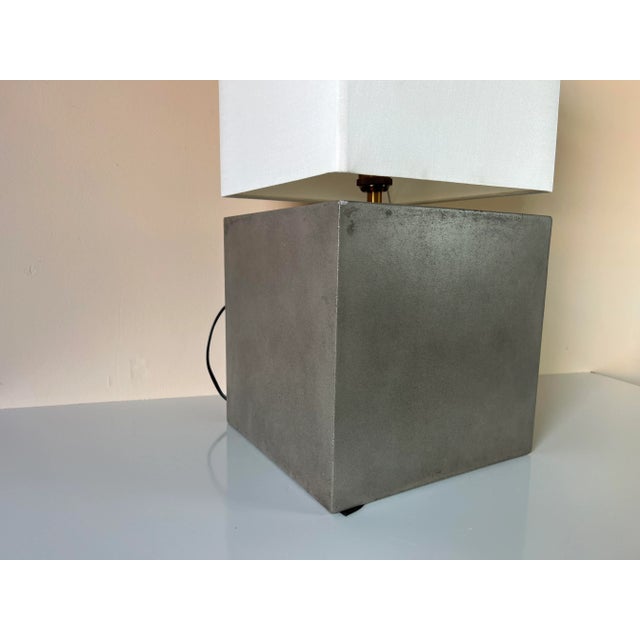 Textile Modern Concrete Cube Table Lamp W/ Shade/ Sold For Sale - Image 7 of 12