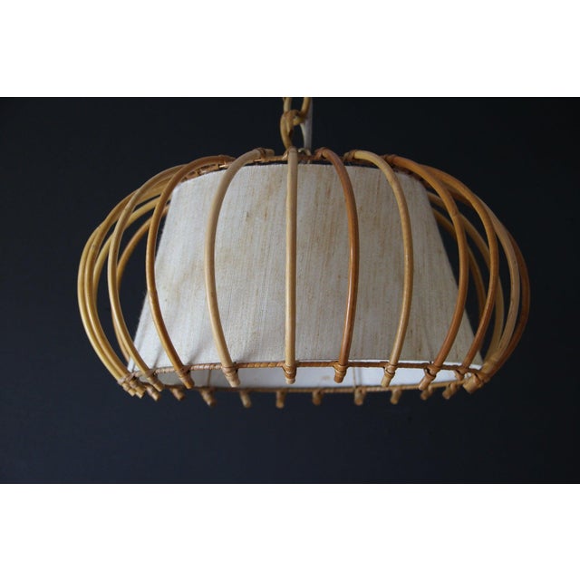 Mid-Century Modern Vintage Rattan Pendant Light in Hand-Woven Wicker by Louis Sognot, 1950s For Sale - Image 3 of 17