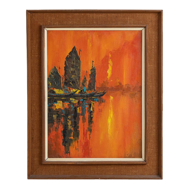 Original Large 1960s Mid-Century Modern Vibrant Seascape Painting For Sale